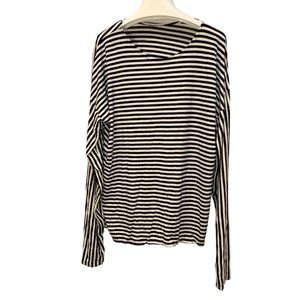 French Breton Nautical Striped silky jersey knit navy blue white top XL